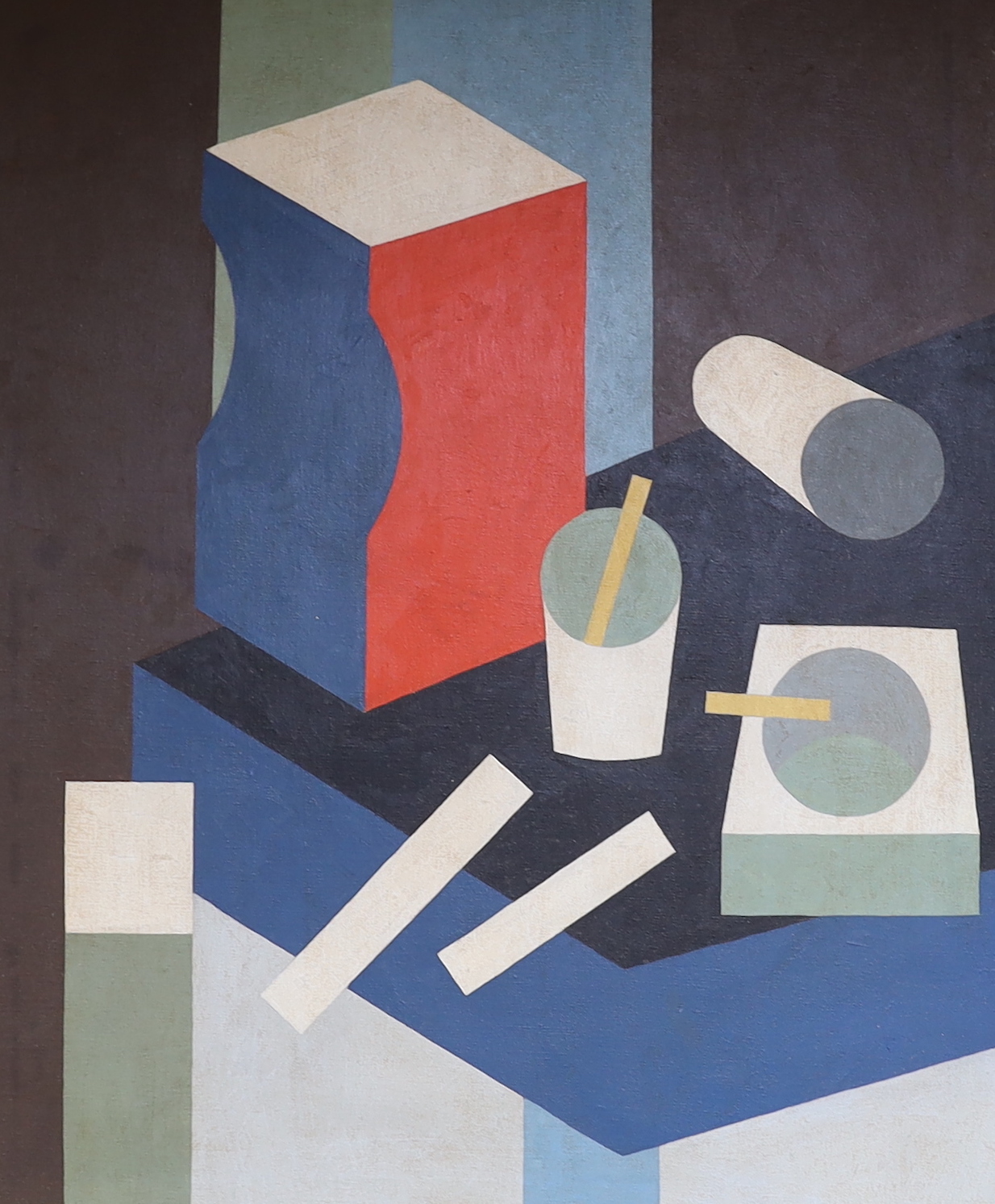 Modern Cubist School, oil on canvas, Abstract composition, geometric shapes, unsigned, 59 x 49cm